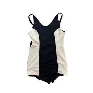 1960s Navy White One Piece Swimsuit Large